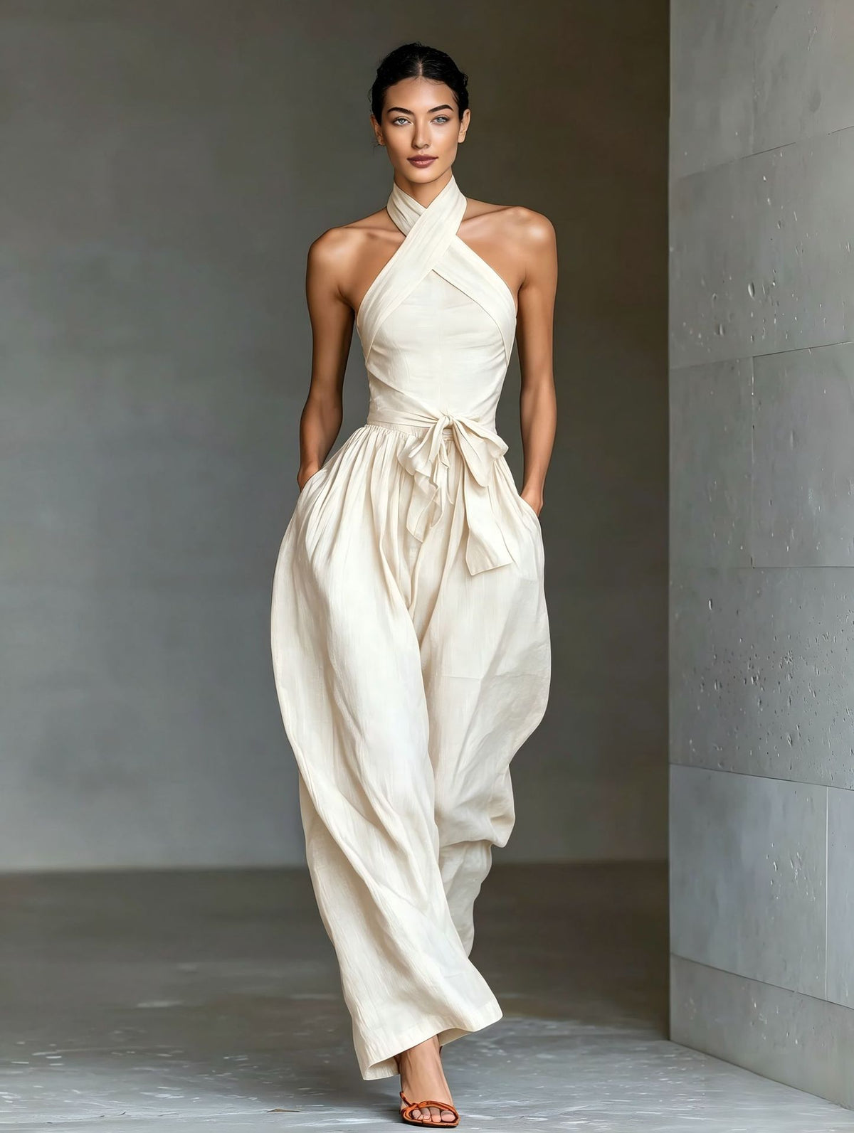 Ivory Cross-Halter Two-Piece Set